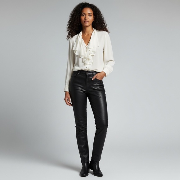 Petite Sophisticate Tops - Vintage Size 8/S/M? Petite Sophisticate Womens Ruffled Blouse Ivory Long Sleeve